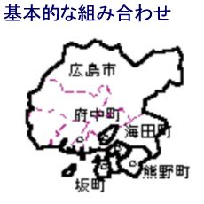 基本的な組み合わせの広島市・府中町・海田町・坂町・熊野町の位置図